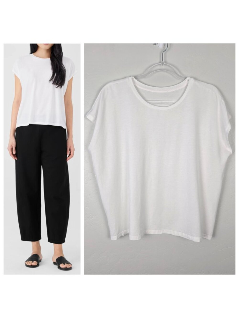 Eileen Fisher Fine Jersey Square Top Short Cap Sleeve Boxy Relaxed White Size XL